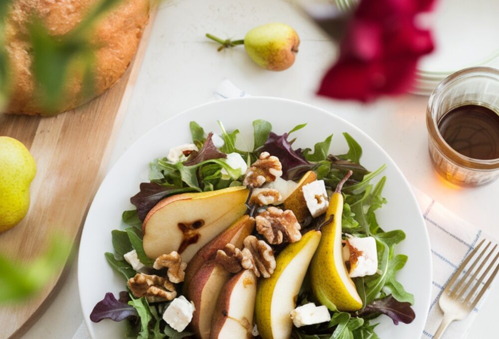 Pear Salad with Feta and Walnuts
