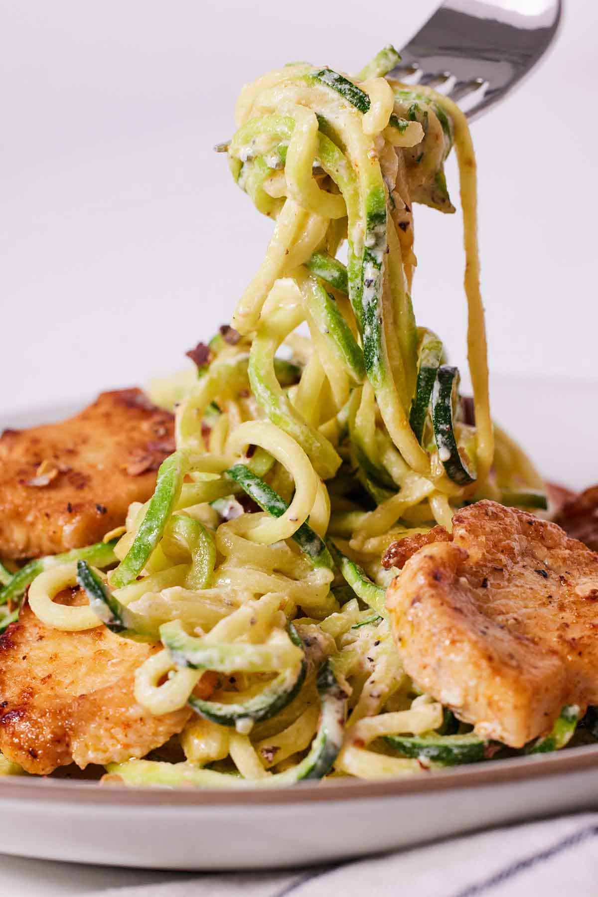 Chicken Alfredo Zucchini Noodles