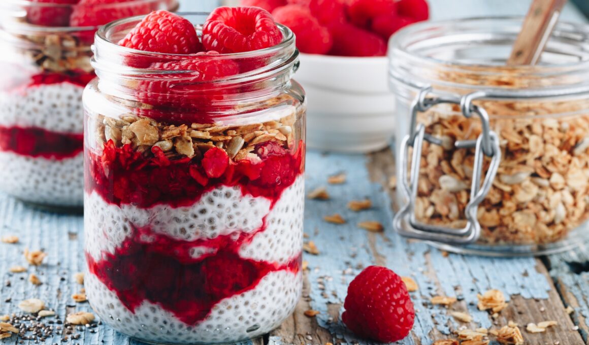 Chia Pudding. Healthy vanilla raspberry chia pudding