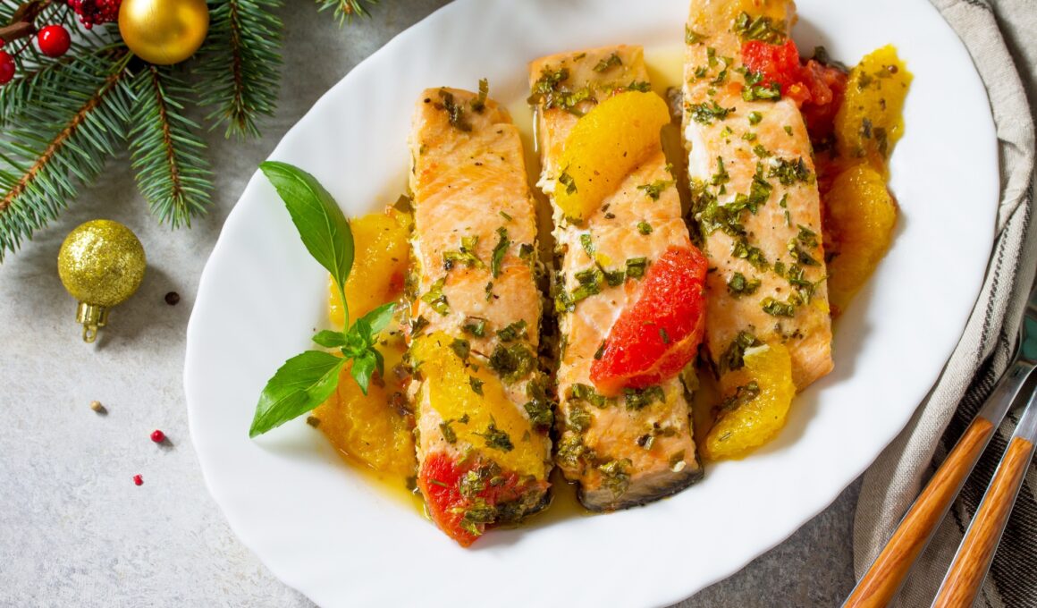 Grilled Salmon with Grapefruit and Orange Sauce.