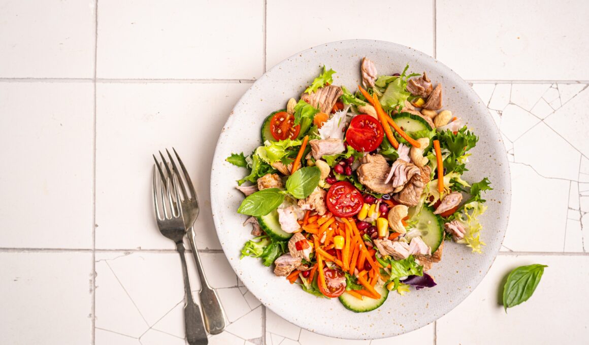 Salad with chicken meat.