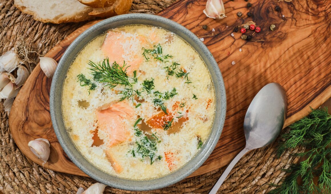 Salmon soup, creamy hearty Finnish salmon soup.